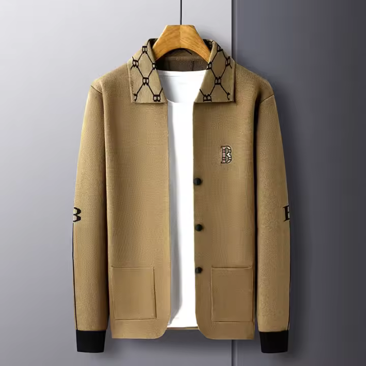 Jersey de punto con solapa y manga G para hombre con chaqueta informal bordada de otoño e invierno - 1