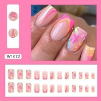 24 cuadrados de diseño floral francés simple, juego completo de uñas postizas, puntas de uñas desmontables DIY - details 4