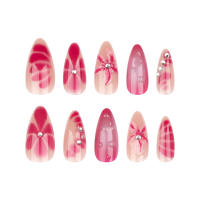 Uñas Falsas de Acrílico Completas Diseño de Halo 24 Clavos Rojo Morado Estilo Sencillo y Elegante - details 4