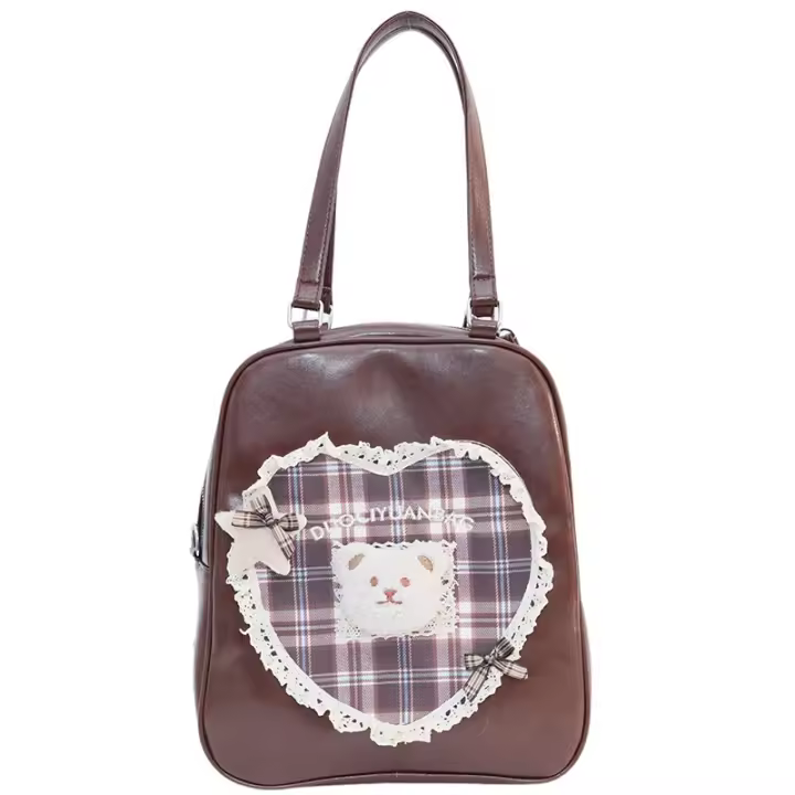 Casual, encaje, cuadros, oso, mochila, textura, retro, versión coreana, campus, mochila - 1