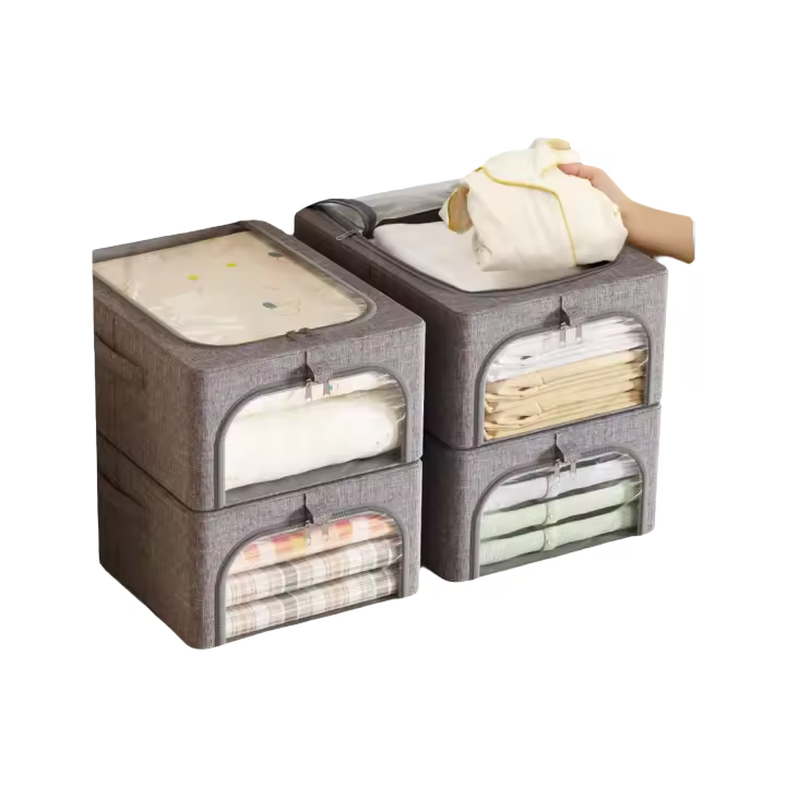 Paquete de 4 Contenedores de Almacenamiento de Ropa de Metal Contenedores Plegables con Tapas, Cajas de Almacenamiento Apilables de 25L - 1