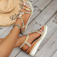 Sandalias de cuña de gran tamaño para mujer, novedad de verano 2025, sandalias romanas informales de playa con banda elástica y suela gruesa para mujer - details 2