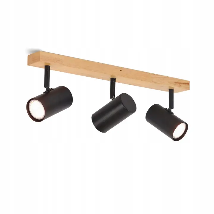 CBJKTX Lámpara de Techo Foco de Techo Negro 3 Llamas GU10 Madera Moderna Retro Metal Ajustable 350 °   Sin bombillas - 1