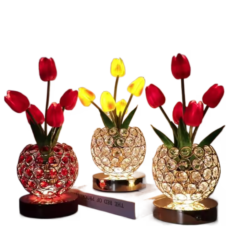 Lámparas de flores de cristal de tulipán de 3 colores, lámpara de escritorio con Control táctil de atenuación infinita, luz cálida, lámparas de noche de tulipán, luz de lectura - 1