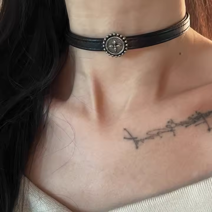Collar vintage para mujer en cuero negro estilo punk gótico oscuro joyería dulce para banquete regalos de subcultura dark - 1