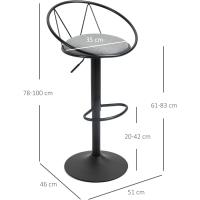 Juego de 2 Taburetes de Bar Muebles, Diseño Neo-retro Giratorio Ajustable con Reposapiés de Metal, Color Negro y Gris - details 2