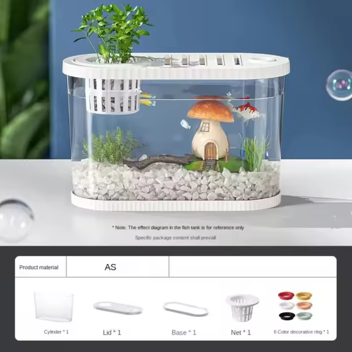 Pecera de sobremesa irrompible, ahorradora de espacio, con compartimento para filtro, pecera de plástico transparente, pecera de mesa transparente. - 1