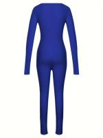 Mono informal de manga larga con cuello cuadrado, traje de yoga sin costuras, traje de fitness, 1 pieza - details 4