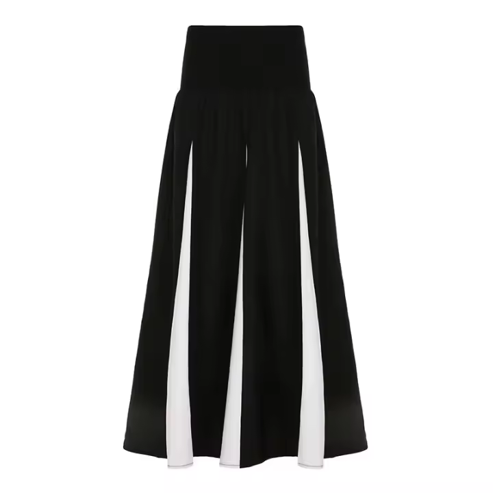 BUNO-Falda grande con costuras contrastantes clásicas en blanco y negro, falda larga de cintura baja, falda drapeada de moda Retro Spice Girl para mujer - 1