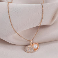 Perlas abiertas conchas collar mujer incrustado circonitas luz de lujo cadena clavícula temperamento ornamentos - details 5