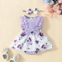 Vestido de Bebé Niña Flor Sin Mangas triangular Con Capucha, 0 a 1 Años, Encaje, Cinta corporal Para El Pelo, 2024 - details 2