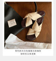 Zapatillas de las mujeres de verano pliegues retorcido fondo plano exterior desgaste sandalias versátil cabeza cuadrada nube media arrastre - details 9