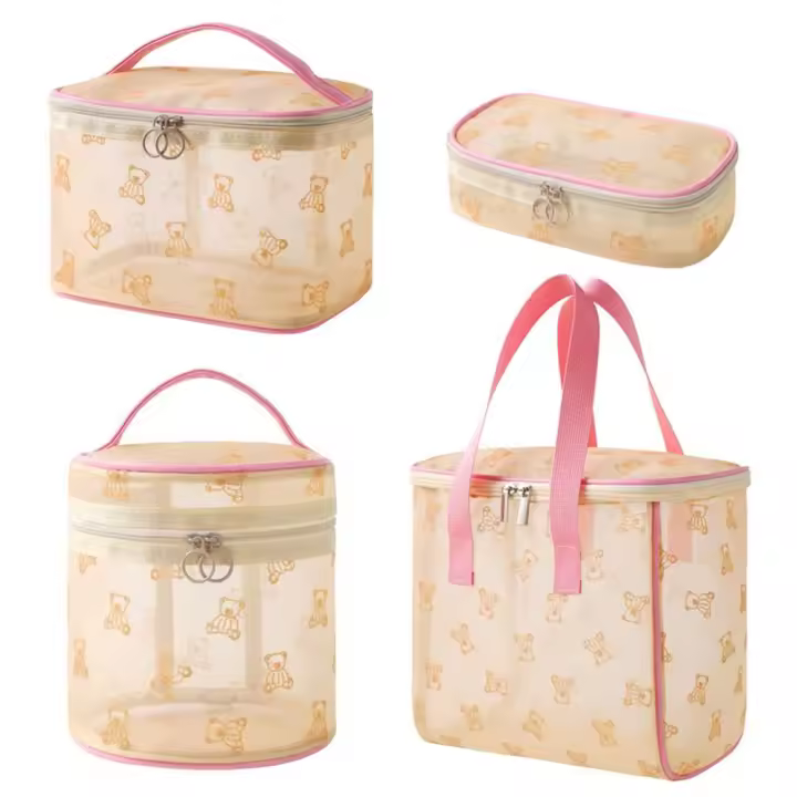 Bolsas de cosméticos de malla informales de gran capacidad, bolsa de almacenamiento de artículos de tocador con cremallera INS, portátil con asa, bolso de lavado Visible para exteriores - 1
