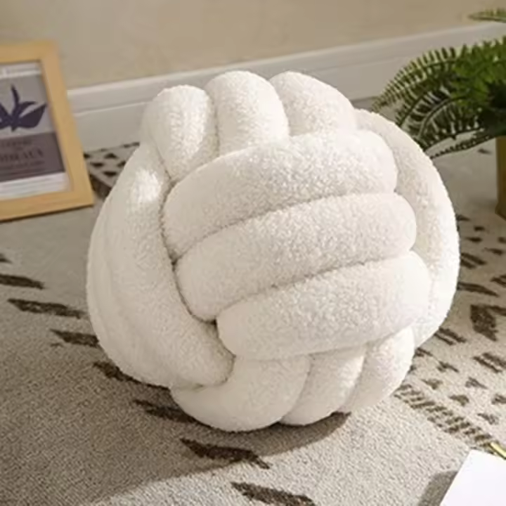Almohada de bola de nudo, almohada de bolas anudadas ultra suave compañerismo decorativo tejido a mano bola anudada de terciopelo cojín de terciopelo, cojín de nudos, almohada de sofá Rosa claro - 1