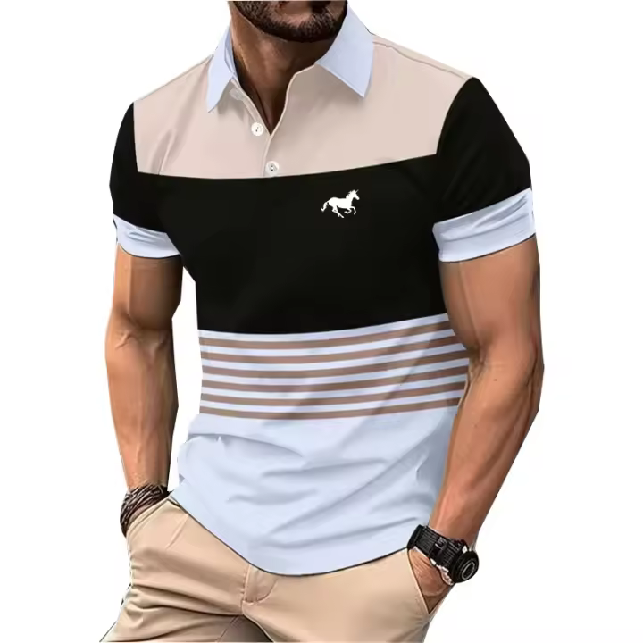 famgem Camisa Polo Casual Para Hombre Con Estampado De Logo Cuello En V Manga Corta Transpirable Para Golf Y Verano - 1