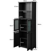 Armario Alto, Armario Independiente de Suelo con 4 Puertas, Gabinete con Estantes Ajustables, Mueble Organizador con 2 Puertas de Vidrio Templado para Baño, Cocina, Salón (Blanco) - details 16