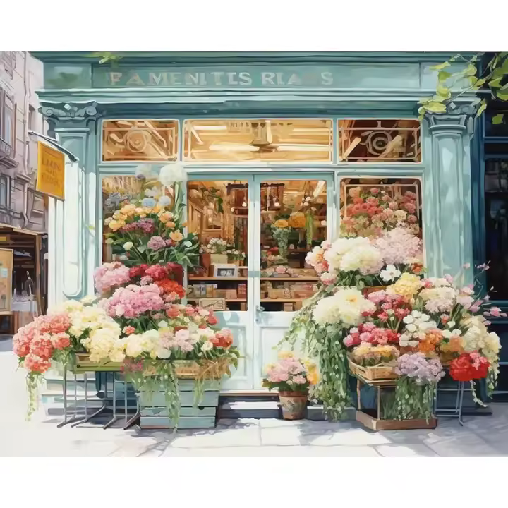 Pintura al Acrílico Moderna Ruopoty de  50x40cm con Números para Colorir Tienda de Flores Arte Hecho a Mano con Lápiz Propylén Estilo Abstracto - 1
