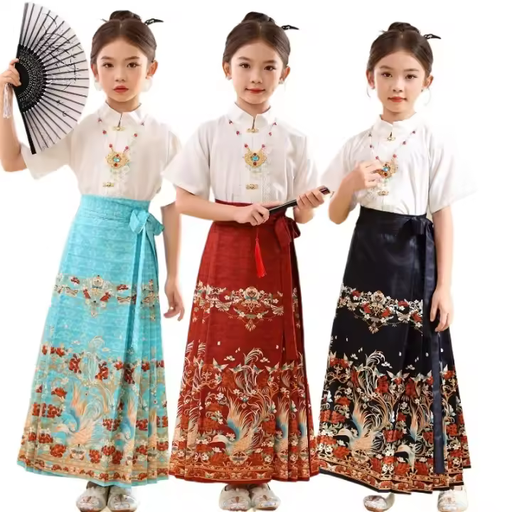Nuevo conjunto Hanfu con cara de caballo para niñas, estilo Tang antiguo chino Ming para niños, primavera y verano diarios - 1