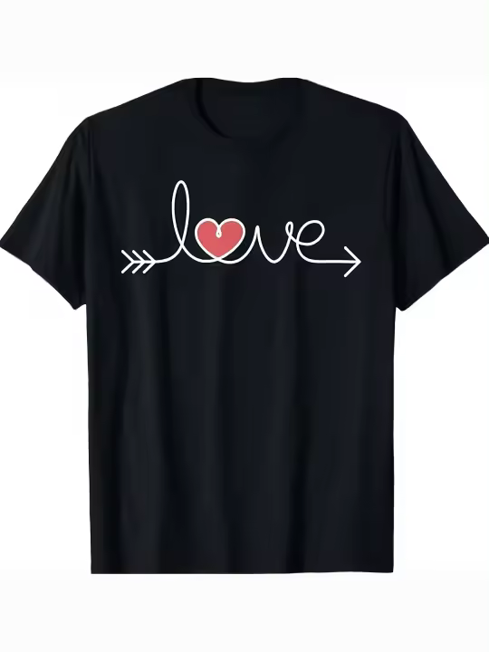Camiseta Love para mujer y hombre, camiseta con gráfico de flecha y corazón para el Día de San Valentín, regalo para papá, manga corta con cuello redondo suave y cómoda, 230g - 1