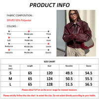 Abrigo grueso de piel sintética para mujer, ropa de calle de color rojo vino con solapa y cremallera, Túnica para otoño, 2024 - details 0