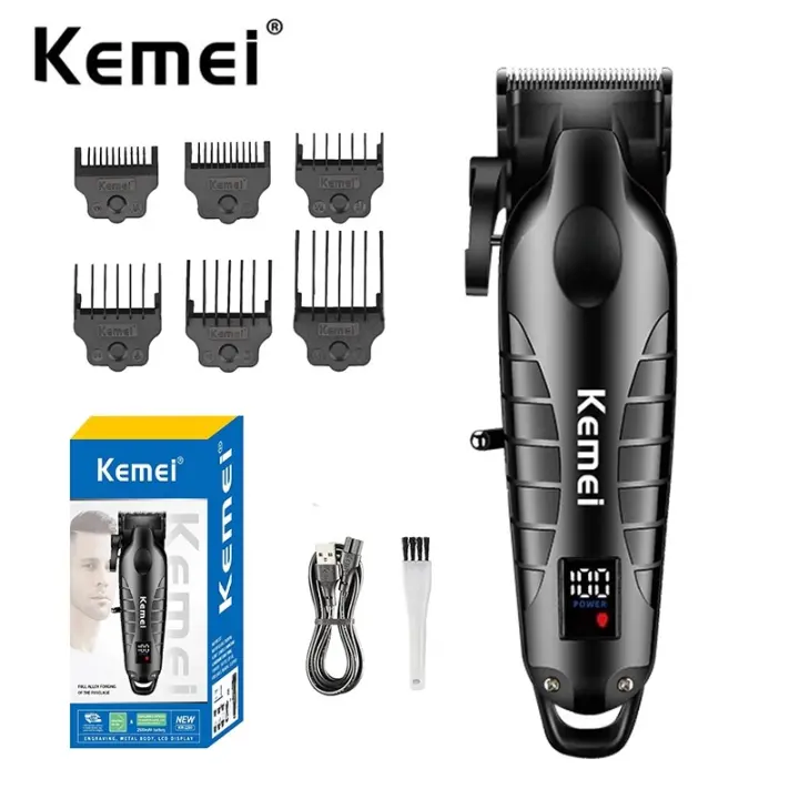 Kemei-cortadora de pelo profesional para hombre, máquina de corte de pelo sin cable, cuchilla cónica, Kit de aseo, recargable - 1