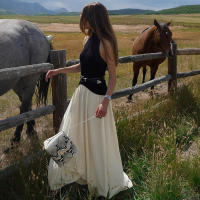 BUNO-Vestido de retazos con contraste de gato extraño para mujer, vestido Halter con espalda descubierta, sin mangas, dobladillo plisado, tendencia de vacaciones, informal, elástico, básico, ceñido largo - details 6