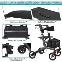 Andador con ruedas para personas mayores, andador plegable liviano con asiento soporta 250 lb, ruedas grandes de 8" para todo terreno, ajuste de altura dual, andadores de aluminio con respaldo ultra de 5" para personas mayores negro negro - details 6