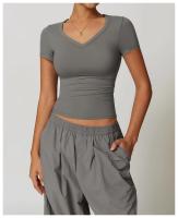 Tops de Yoga de lana a prueba de golpes para mujer, camiseta ajustada informal de manga corta para correr, Pilates, ropa de Fitness, Camiseta deportiva fina de secado rápido - details 11