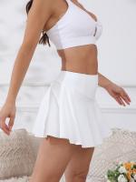 Falda de tenis de cintura alta elegante - Blanco, poliéster elástico y spandex, minifalda en forma de A con bolsillos y detalles de encaje - Lavar a máquina, perfecta para primavera/verano/otoño, Ropa de tenis |   Falda con detalles de encaje |   tela - details 2