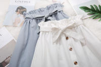 Women summer midi elegant solid high waist a-line cotton skirt - details 0