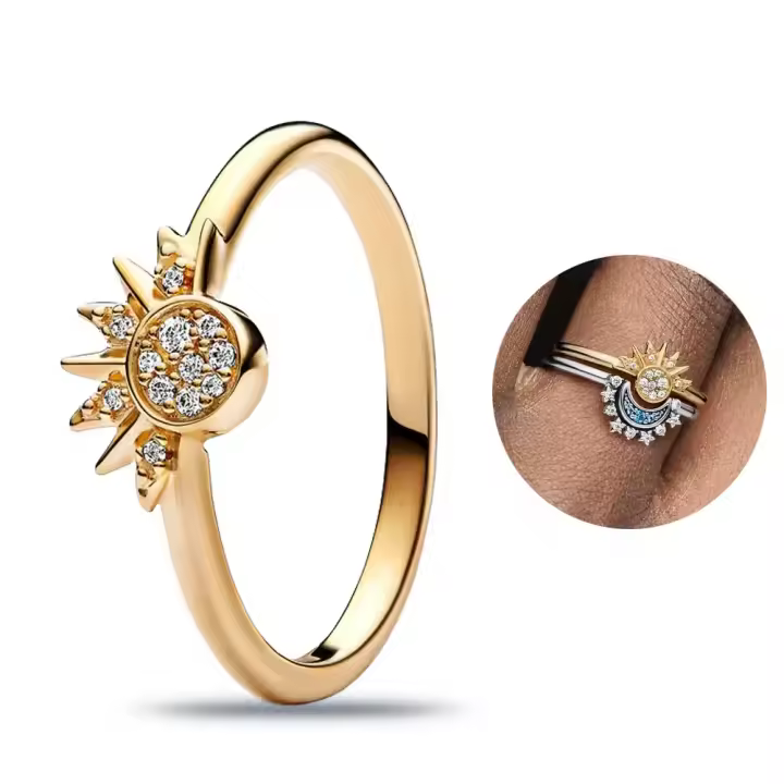 NUEVO Conjunto de Regalo Anillos plata 925 Mujer Original Luna y Sol - 1