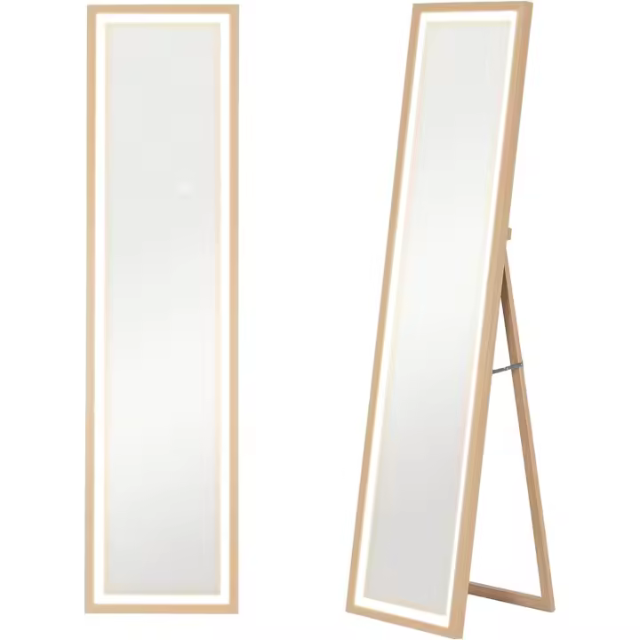 Cuerpo Entero con Luz LED 160x40 cm Espejo de Pie Espejo de Pared con Iluminación de 3 Colores Táctil Inteligente Función de Memoria y Soporte para Salón Dormitorio Roble - 1