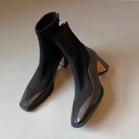 Botas de tacón alto francesas de cuero Botas ajustadas elásticas de tacón cuadrado - details 11