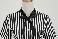 Polka dot print women summer short sleeve striped bow elegant vintage 50s party dress - details 23