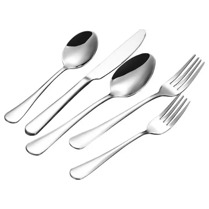 Juego de Cubiertos de Acero Inoxidable 5 Piezas para Cena Conjunto de Cubiertos Planos de Metal Incluye Cuchillos de Cena/Tenedores/Cucharas Pulidos en Espejo Apto para Lavavajillas - 1