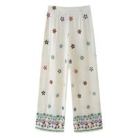 BUNO-Conjunto de camisa y pantalones con estampado bordado para mujer, camisa holgada de un solo pecho, pantalones de pierna ancha, informal, 2 piezas, verano, 2025 - details 12