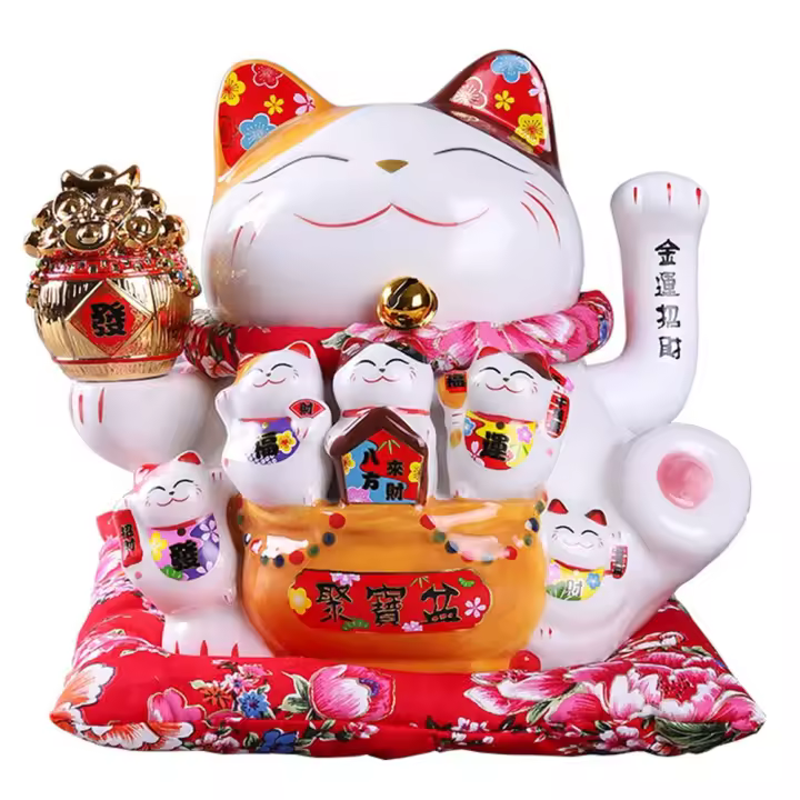 Adorno de Maneki de gato de Beckoning de cerámica de 7 pulgadas, decoración Feng Shui, columpio, A - 1