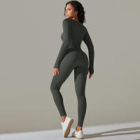 Ropa de una pieza con rosca, mono de Yoga sin costuras, Control de barriga, ropa de ejercicio de manga larga, elástico - details 7