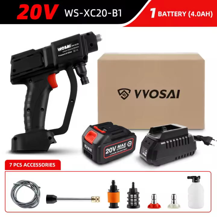 VVOSAI-pistola eléctrica de lavado de coche, limpiador inalámbrico de alta presión, boquilla multifunción de espuma, pulverizador portátil para jardín, 20V - 1