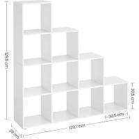 Librería con 10 Cubos, Estantería para Libros con Compartimentos Abiertos, Decoraciones, Fotos, Plantas, Salón, Dormitorio, Estudio, 29 x 129,5 x 129,5 cm, Marrón Rústico - details 26