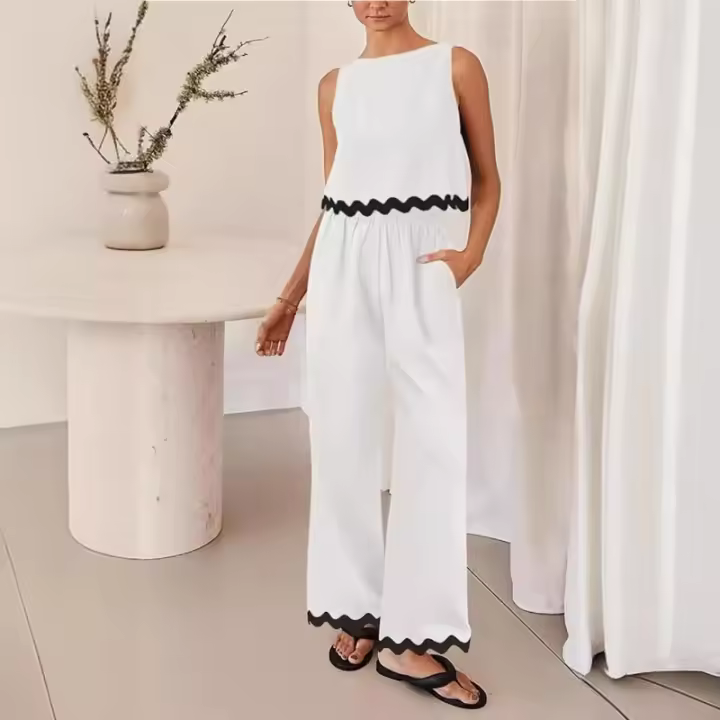 Conjunto de dos piezas de verano para mujer, top y pantalones sin mangas, conjunto informal de tres piezas para mujer - 1