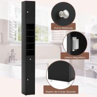 Armario Alto de Baño, Armario Delgado de Baño Alto con 2 Puertas, 1 Cajón y 5 Estantes (Blanco) - details 21