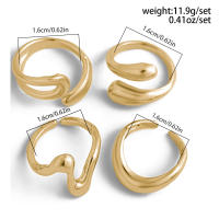 Anillos Geométricos de Metal Punk Juego de Anillos Abiertos Curvados Dorados para Mujeres y Hombres - details 0