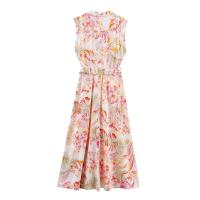 Falda plisada con estampado de moda para mujer, elegante vestido delgado de manga corta con cuello en V, regalo - details 2