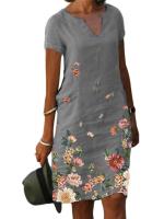 Vestido Midi de Verano Vintage con Estampado Vestido Corto de Algodón con Cuello en V para Mujeres - details 6