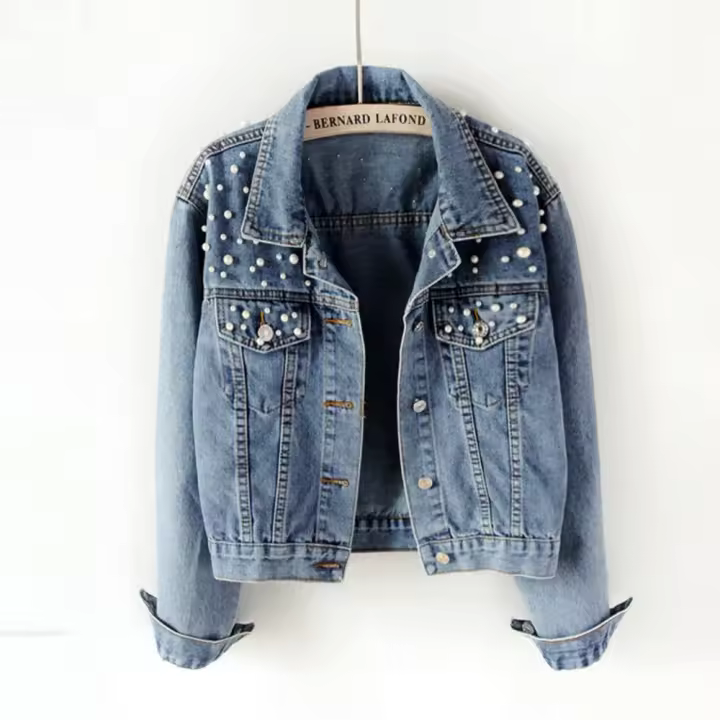 Chaqueta Vaquera Mujer 2025 - Bordada con Perlas y Detalles de Cuentas, Diseño Premium para Looks Casual y Elegante - Tejido Resistente y Cómodo - 1