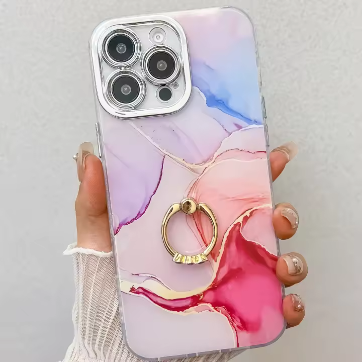 Funda de lujo con marco chapado y pintado de mármol IMD para iPhone 16 Pro Max 15 Pro 14 Pro - 1