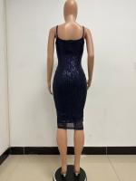 Vestido con tirantes francés ajustado sin mangas con temperamento que abraza la cadera con lentejuelas para mujer - details 9
