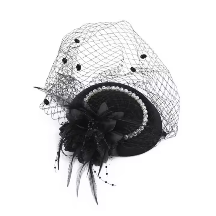 Exquisito tocado de novia de estilo francés, tocado de novia hecho a mano con flores y plumas de perlas, velo de novia elegante de lujo, Tiaras - 1