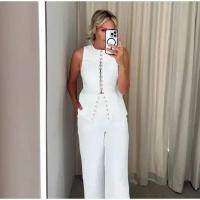 Conjunto de Chaleco sin Mangas para Mujer Cintura Alta, Pantalones Rectos, Botones de Metal, Cuello Cuadrado Moda de Alta Calidad - details 12